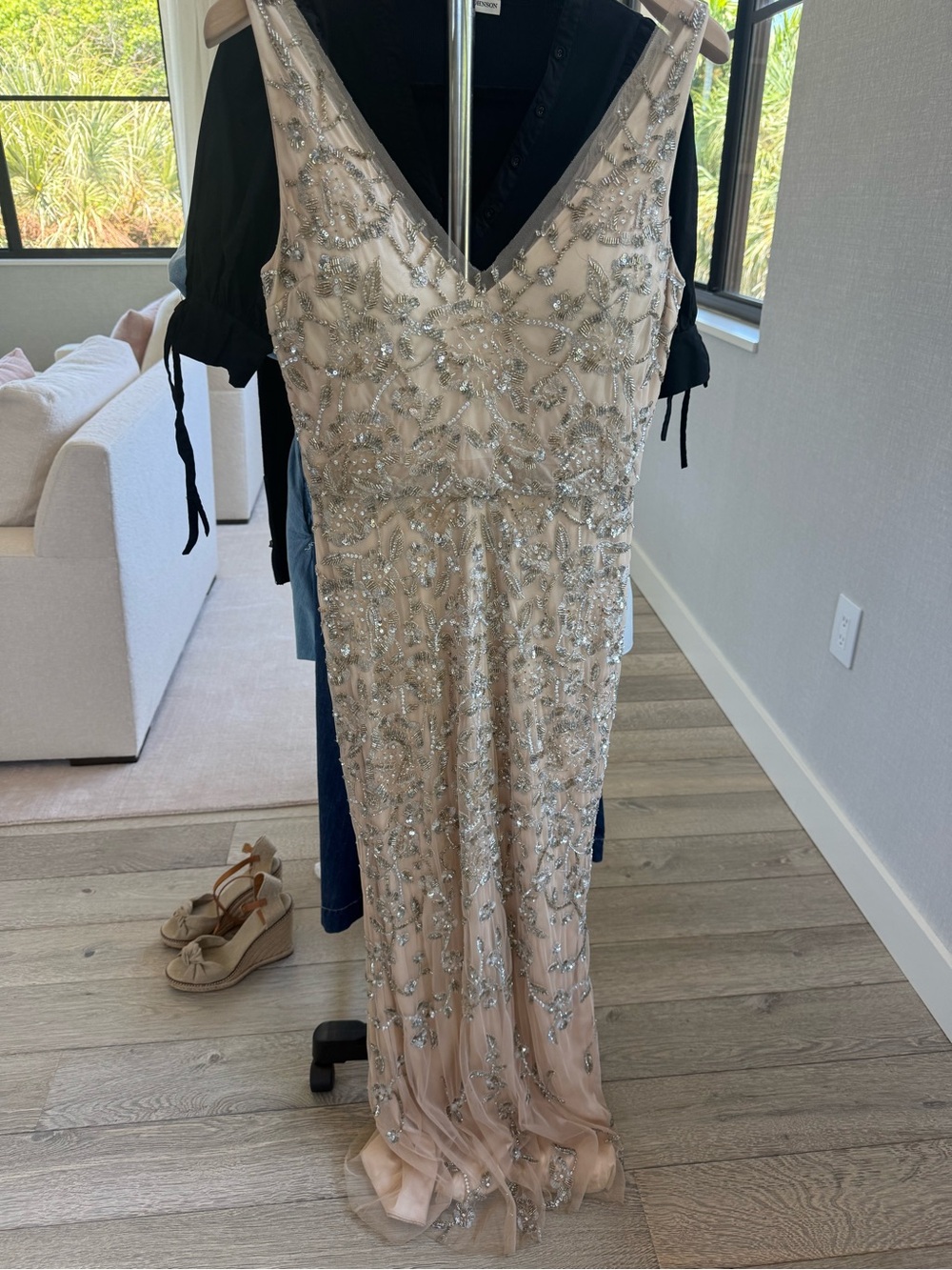 BHLDN Beaded V-Neck Dress in Blush Champagne